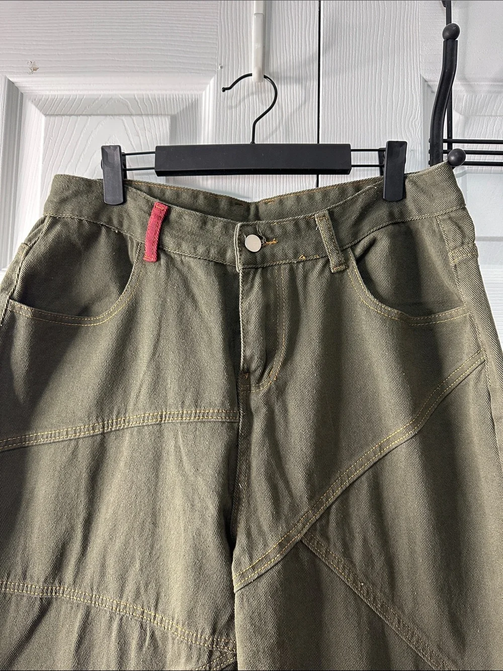 Olive Green Wide Leg Jeans Flare - Women - Picture 2 of 4